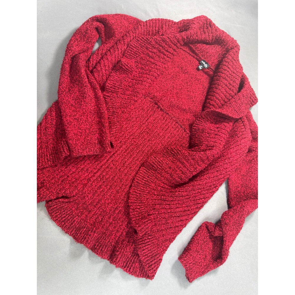 Rafaella Petites‎ Red Marble Open Front Ruffle Cardigan Knit Sweater